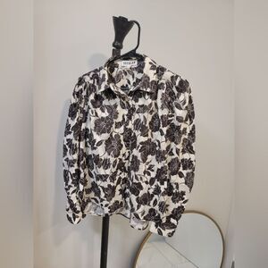 Secular Women's  Print Blouse Puff Sleeve Brown/White Size XSmall